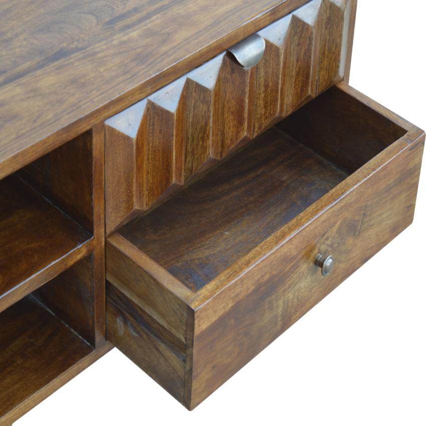 Chestnut Prism Media Unit | Geometric Detail | Living Room Storage