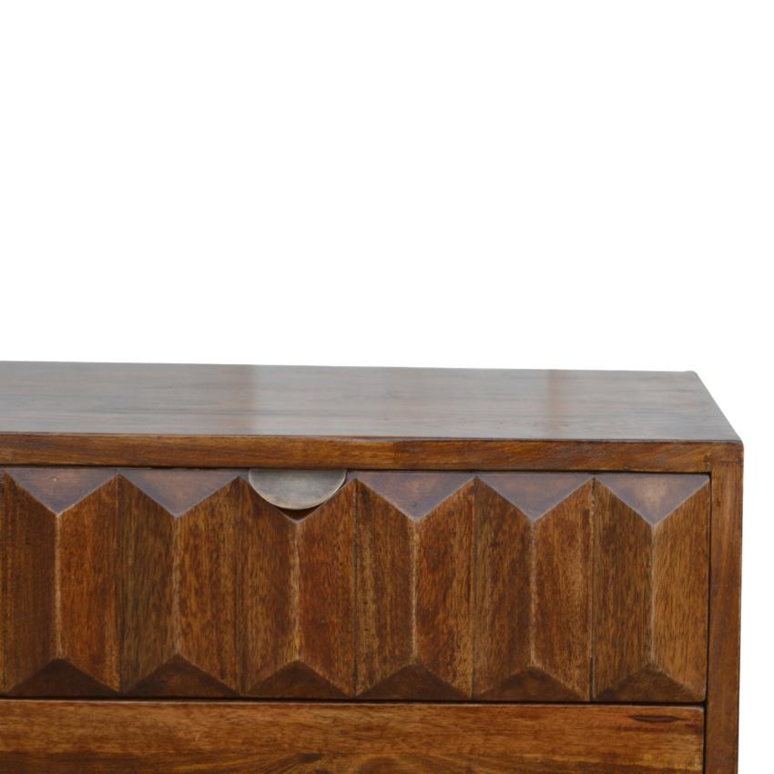 Chestnut Prism Media Unit | Geometric Detail | Living Room Storage