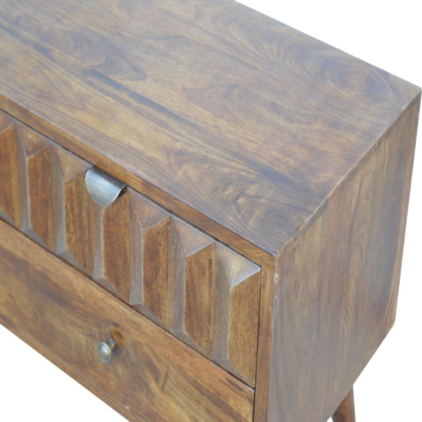 Chestnut Prism Media Unit | Geometric Detail | Living Room Storage