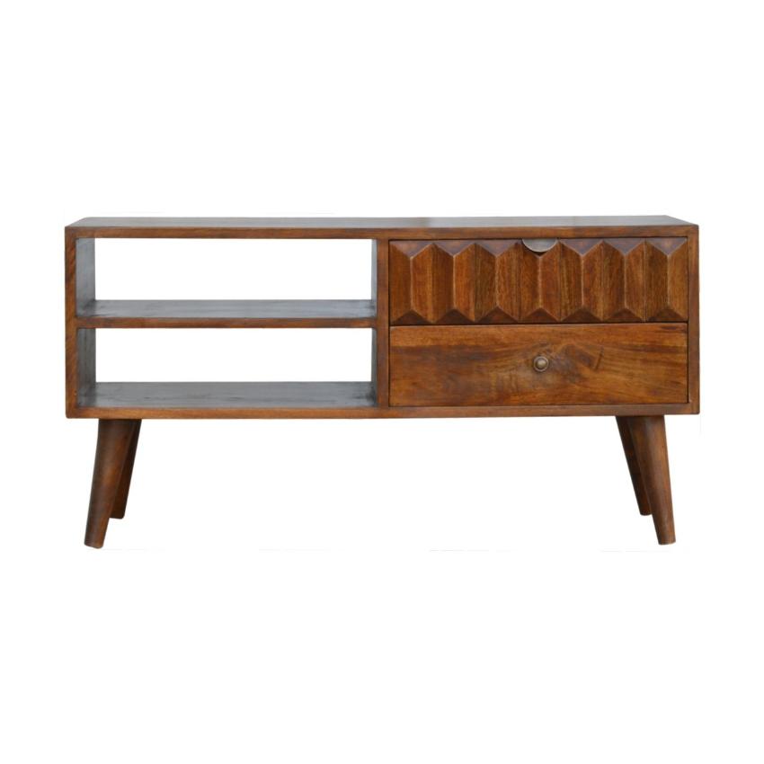 Chestnut Prism Media Unit | Geometric Detail | Living Room Storage