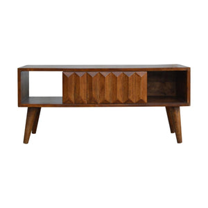 Chestnut Prism Sliding Media Unit | Geometric Detail | Entertainment Storage