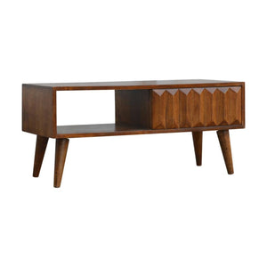 Chestnut Prism Sliding Media Unit | Geometric Detail | Entertainment Storage