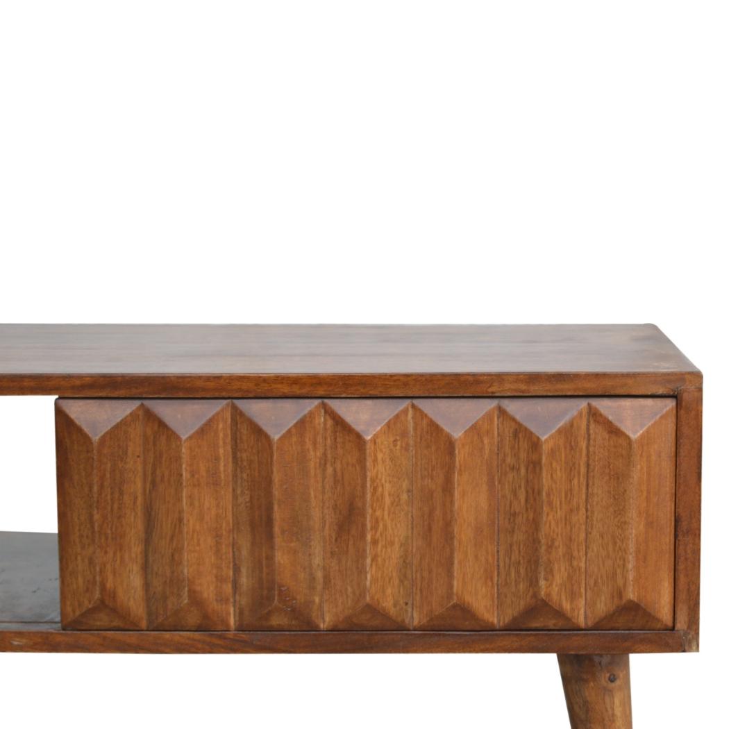Chestnut Prism Sliding Media Unit | Geometric Detail | Entertainment Storage