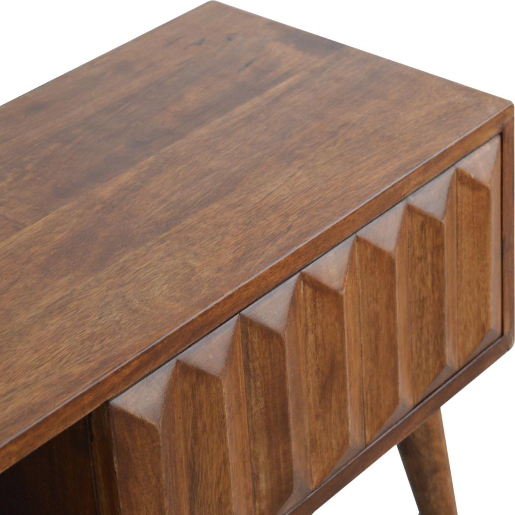 Chestnut Prism Sliding Media Unit | Geometric Detail | Entertainment Storage