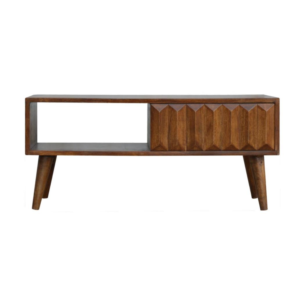Chestnut Prism Sliding Media Unit | Geometric Detail | Entertainment Storage
