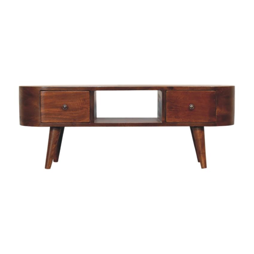 Chestnut Round Open Media Unit | Solid Mango Wood | Open TV Stand