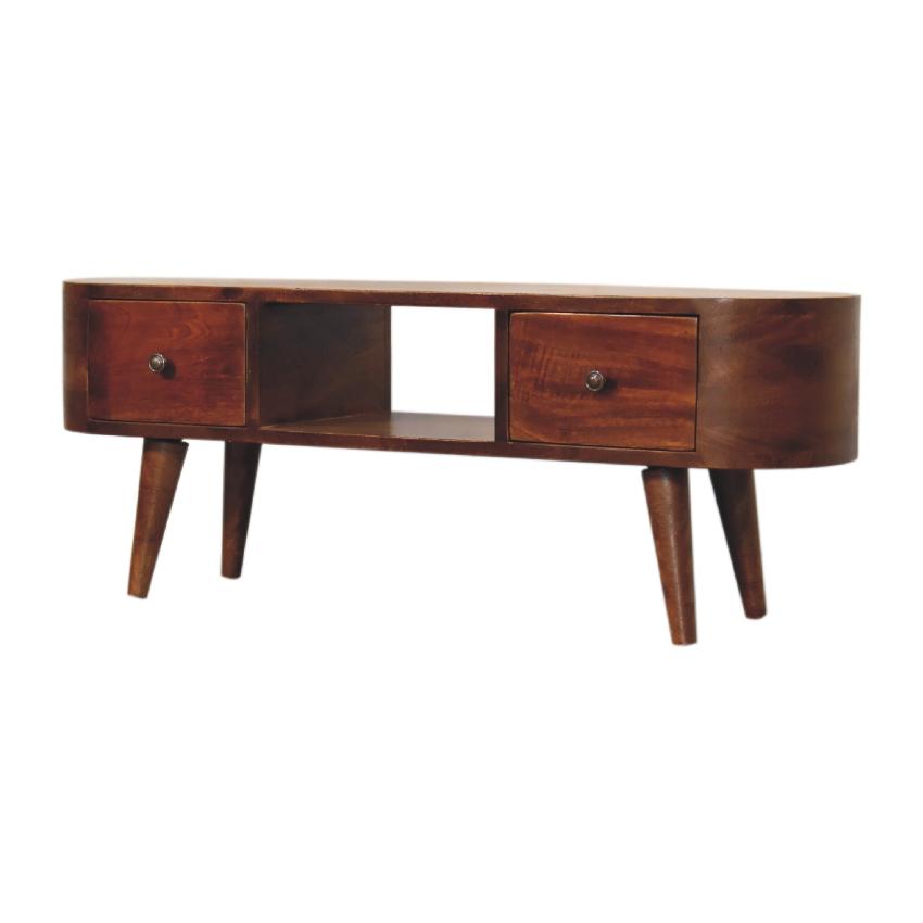 Chestnut Round Open Media Unit | Solid Mango Wood | Open TV Stand