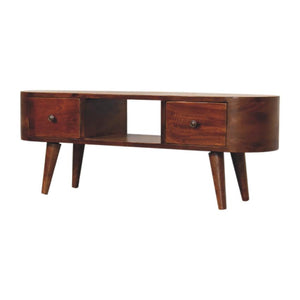 Chestnut Round Open Media Unit | Solid Mango Wood | Open TV Stand