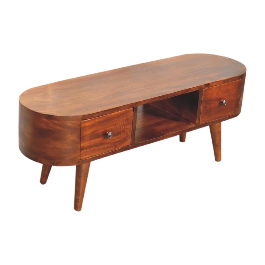 Chestnut Round Open Media Unit | Solid Mango Wood | Open TV Stand