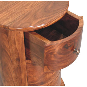 Chestnut Sheesham Drum Chest | 3 Drawer Storage | Rounded Bedroom Cabinet