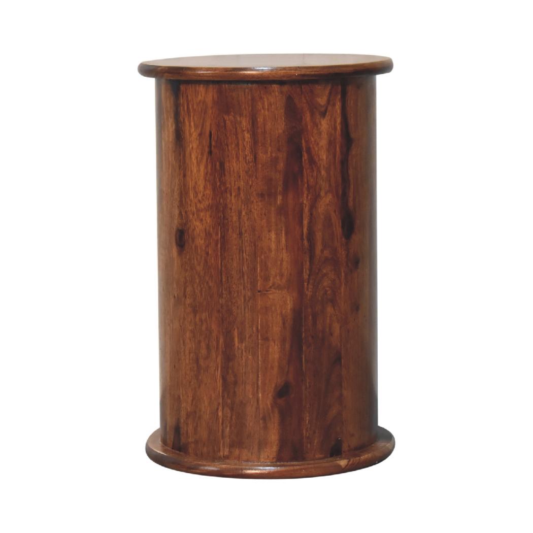 Chestnut Sheesham Drum Chest | 3 Drawer Storage | Rounded Bedroom Cabinet