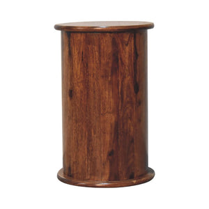 Chestnut Sheesham Drum Chest | 3 Drawer Storage | Rounded Bedroom Cabinet