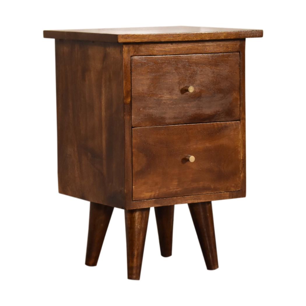 Chestnut Slimline Bedside Table | Solid Mango Wood | 2 Drawers | Nordic Style