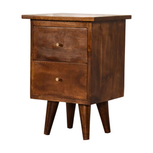 Chestnut Slimline Bedside Table | Solid Mango Wood | 2 Drawers | Nordic Style