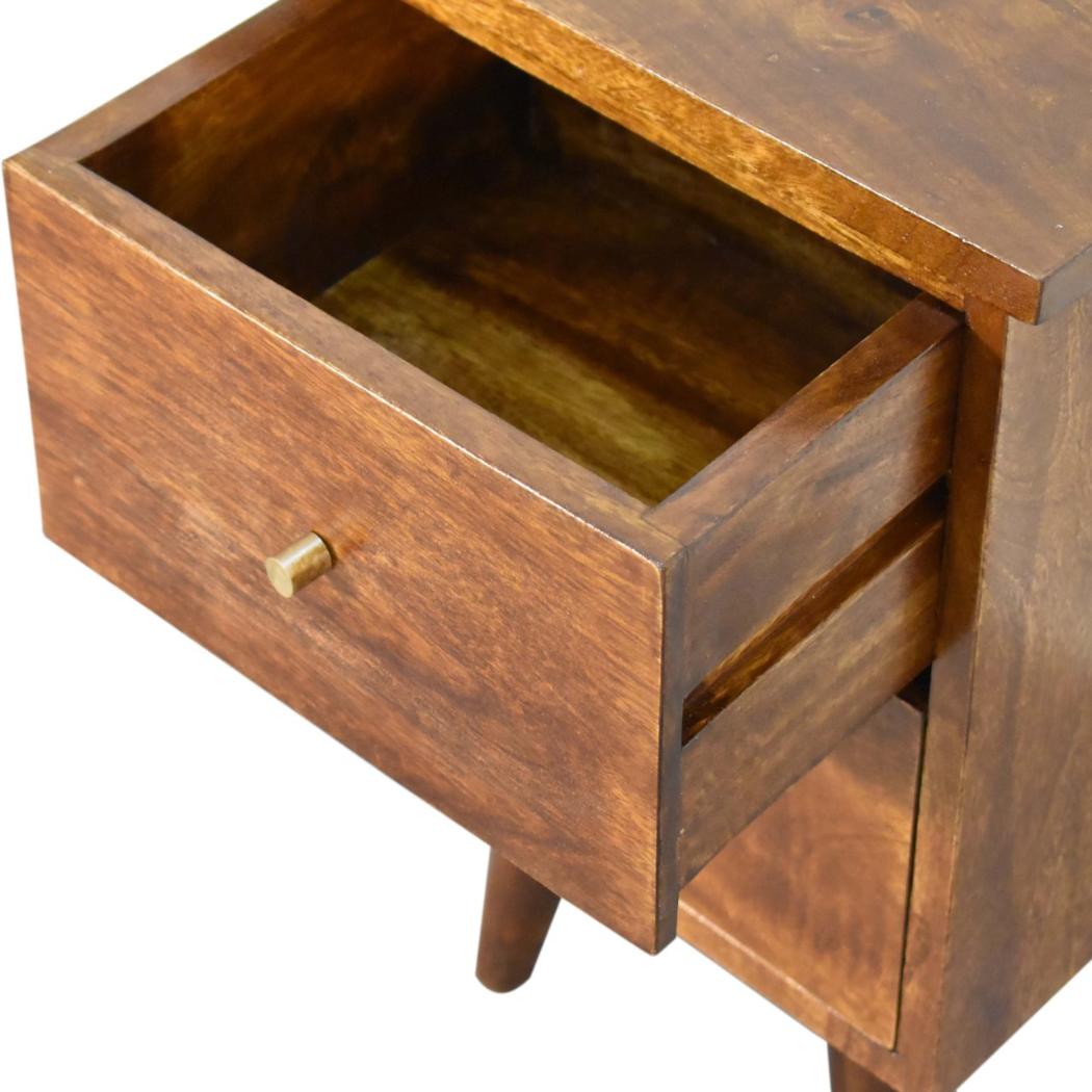 Chestnut Slimline Bedside Table | Solid Mango Wood | 2 Drawers | Nordic Style