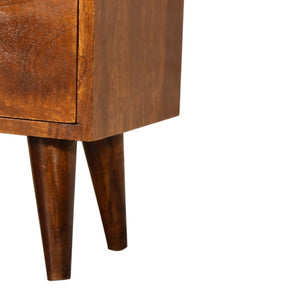 Chestnut Slimline Bedside Table | Solid Mango Wood | 2 Drawers | Nordic Style