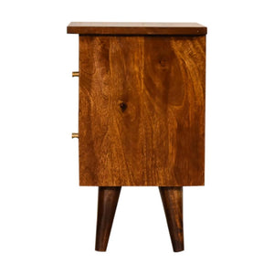 Chestnut Slimline Bedside Table | Solid Mango Wood | 2 Drawers | Nordic Style