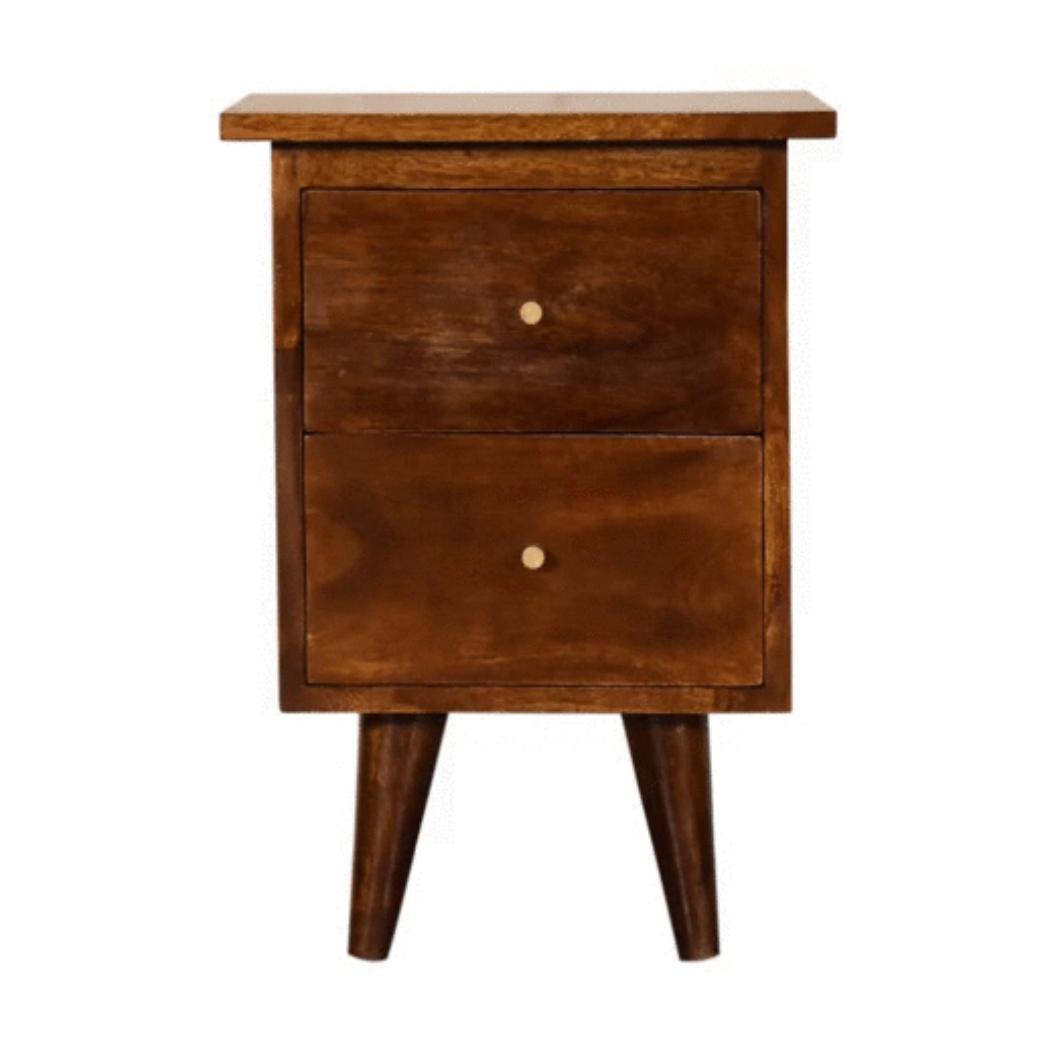 Chestnut Slimline Bedside Table | Solid Mango Wood | 2 Drawers | Nordic Style