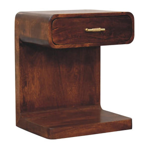 Chestnut T-Bar Rounded Bedside Table | Solid Mango Wood | Curved Storage