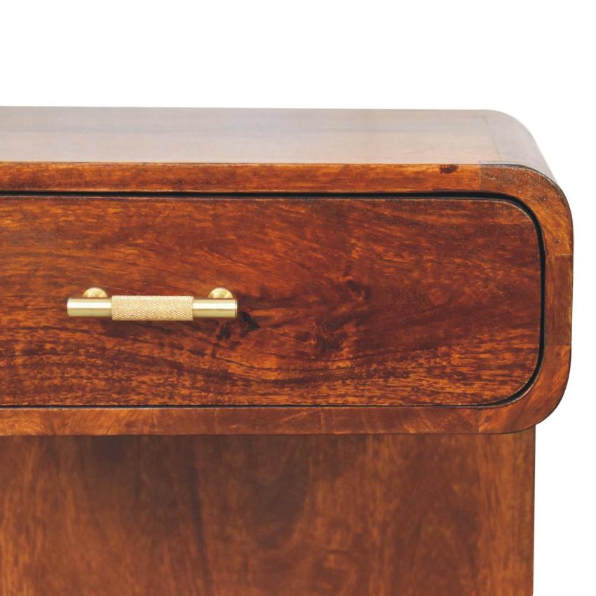 Chestnut T-Bar Rounded Bedside Table | Solid Mango Wood | Curved Storage