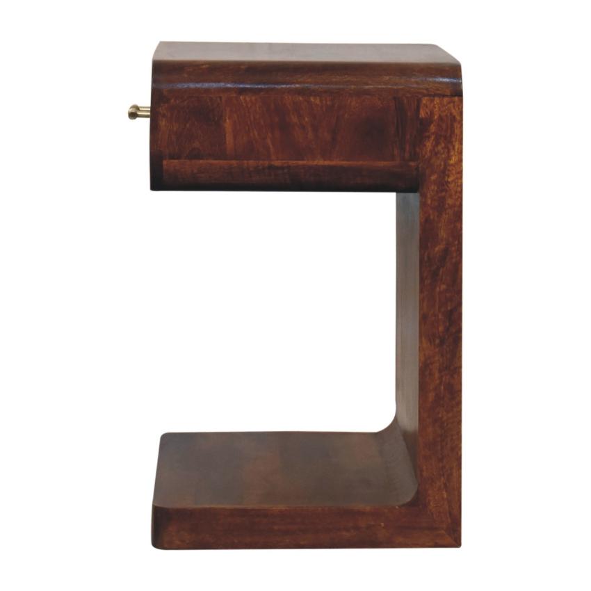 Chestnut T-Bar Rounded Bedside Table | Solid Mango Wood | Curved Storage