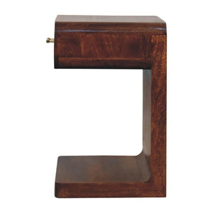Chestnut T-Bar Rounded Bedside Table | Solid Mango Wood | Curved Storage