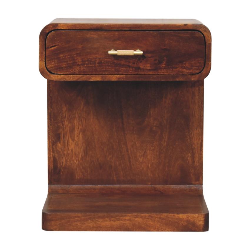 Chestnut T-Bar Rounded Bedside Table | Solid Mango Wood | Curved Storage