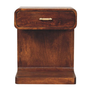 Chestnut T-Bar Rounded Bedside Table | Solid Mango Wood | Curved Storage