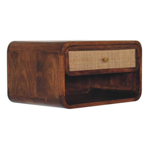 Chestnut Wall Mounted Woven Bedside | Solid Mango Wood | Open Shelf