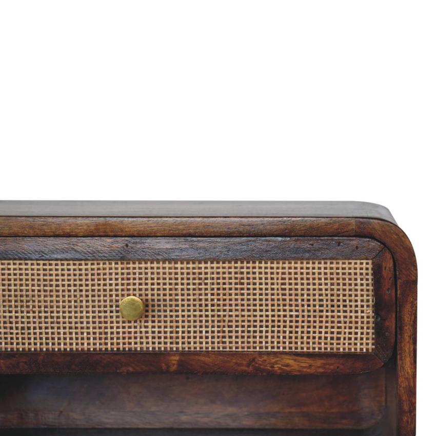 Chestnut Wall Mounted Woven Bedside | Solid Mango Wood | Open Shelf