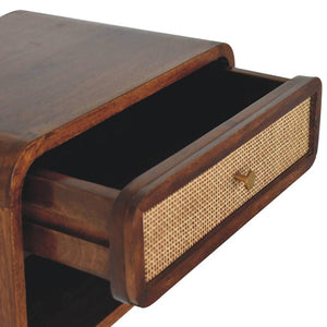 Chestnut Wall Mounted Woven Bedside | Solid Mango Wood | Open Shelf