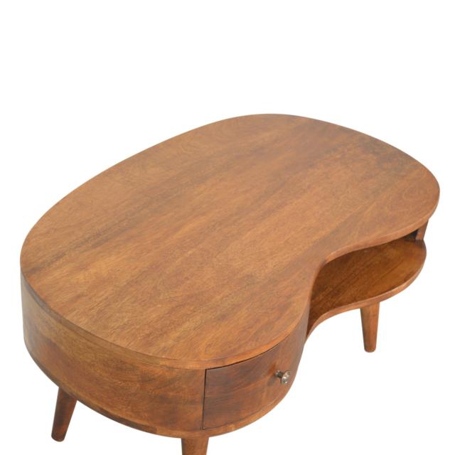 Chestnut Wave Coffee Table | Solid Mango Wood | 1 Drawer & Open Shelf