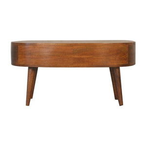 Chestnut Wave Coffee Table | Solid Mango Wood | 1 Drawer & Open Shelf
