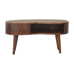 Chestnut Wave Coffee Table | Solid Mango Wood | 1 Drawer & Open Shelf