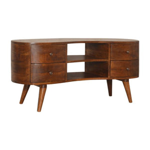 Chestnut Wave Media Unit | Solid Mango Wood | 4 Drawers & 2 Open Shelves