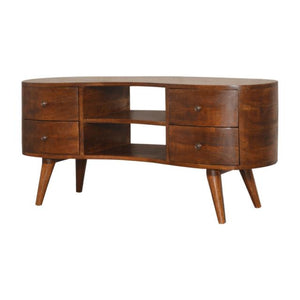 Chestnut Wave Media Unit | Solid Mango Wood | 4 Drawers & 2 Open Shelves