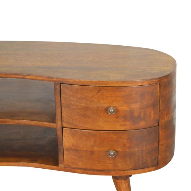 Chestnut Wave Media Unit | Solid Mango Wood | 4 Drawers & 2 Open Shelves