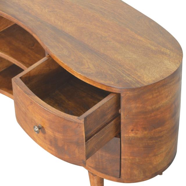 Chestnut Wave Media Unit | Solid Mango Wood | 4 Drawers & 2 Open Shelves