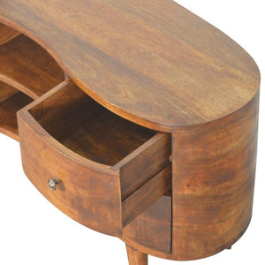 Chestnut Wave Media Unit | Solid Mango Wood | 4 Drawers & 2 Open Shelves