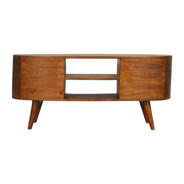 Chestnut Wave Media Unit | Solid Mango Wood | 4 Drawers & 2 Open Shelves