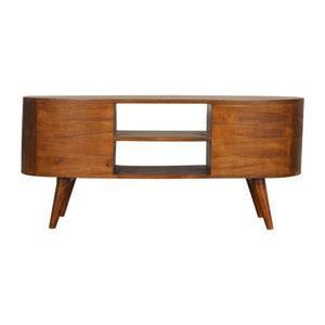 Chestnut Wave Media Unit | Solid Mango Wood | 4 Drawers & 2 Open Shelves