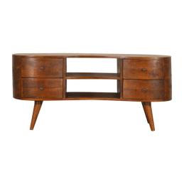 Chestnut Wave Media Unit | Solid Mango Wood | 4 Drawers & 2 Open Shelves