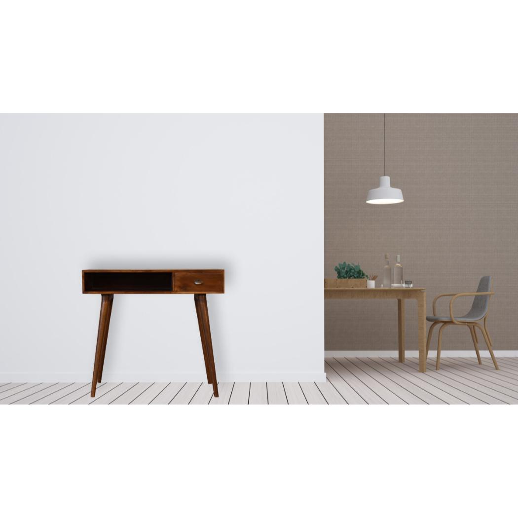 Chestnut Writing Desk | Solid Mango Wood | Drawer & Open Shelf | Nordic Legs