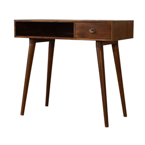 Chestnut Writing Desk | Solid Mango Wood | Drawer & Open Shelf | Nordic Legs