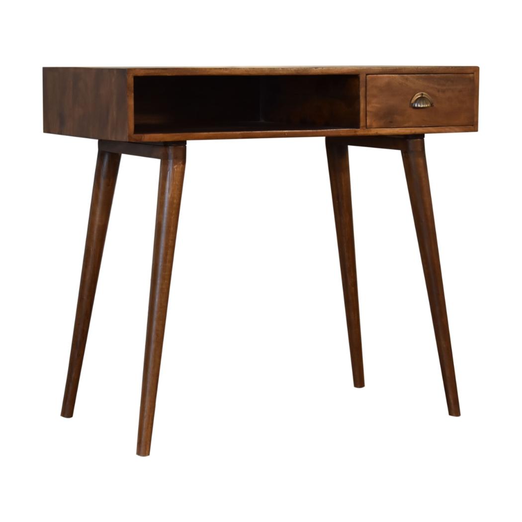 Chestnut Writing Desk | Solid Mango Wood | Drawer & Open Shelf | Nordic Legs