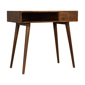 Chestnut Writing Desk | Solid Mango Wood | Drawer & Open Shelf | Nordic Legs