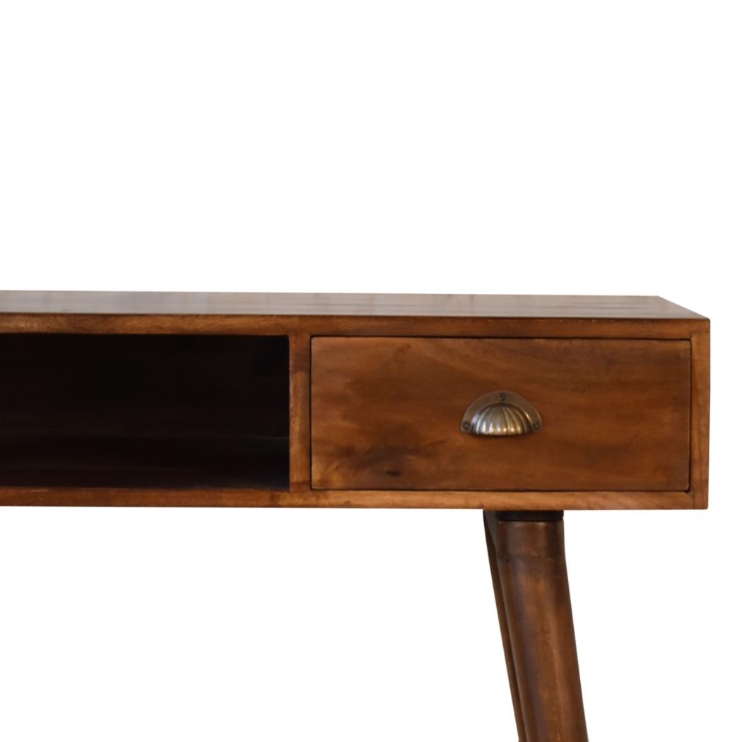 Chestnut Writing Desk | Solid Mango Wood | Drawer & Open Shelf | Nordic Legs