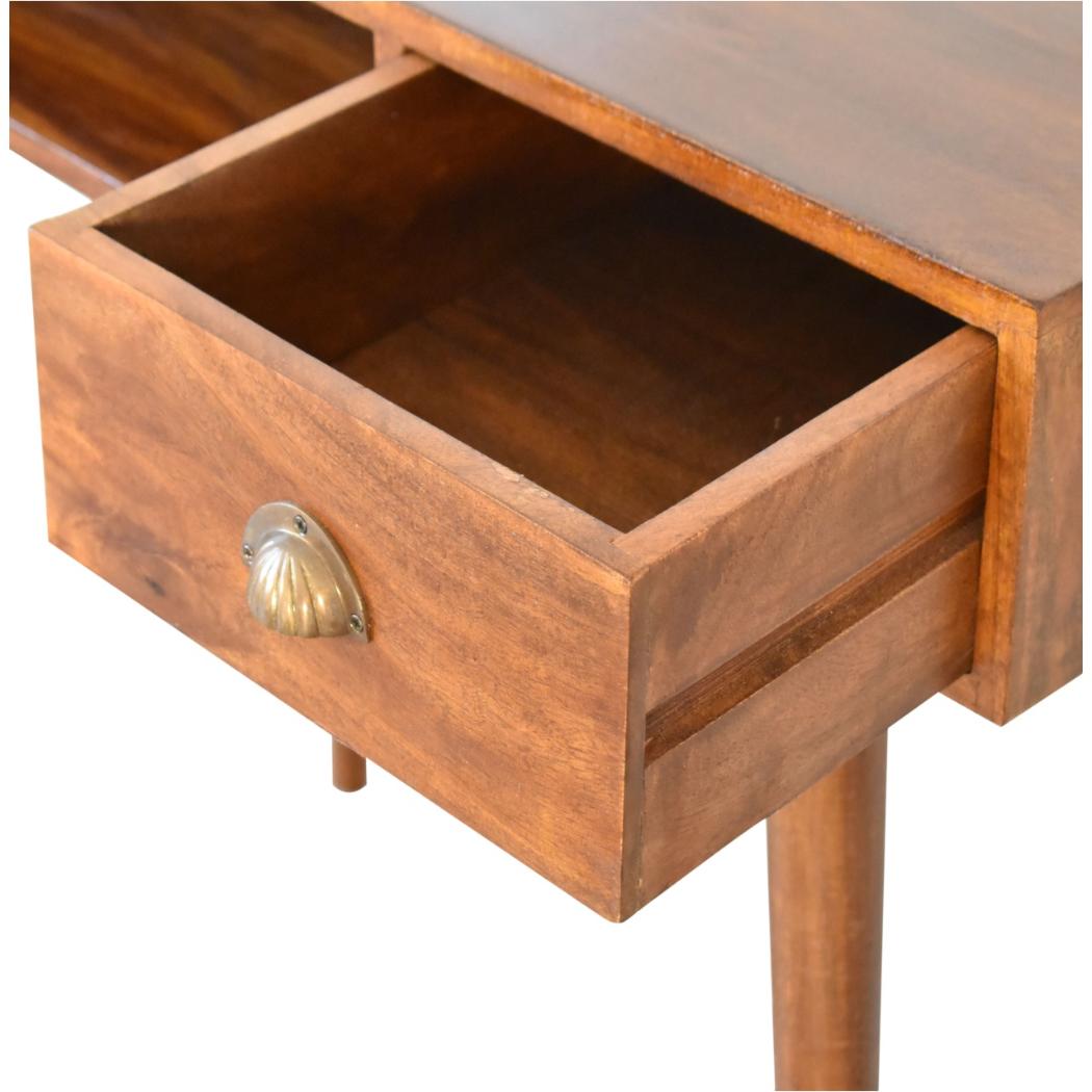 Chestnut Writing Desk | Solid Mango Wood | Drawer & Open Shelf | Nordic Legs