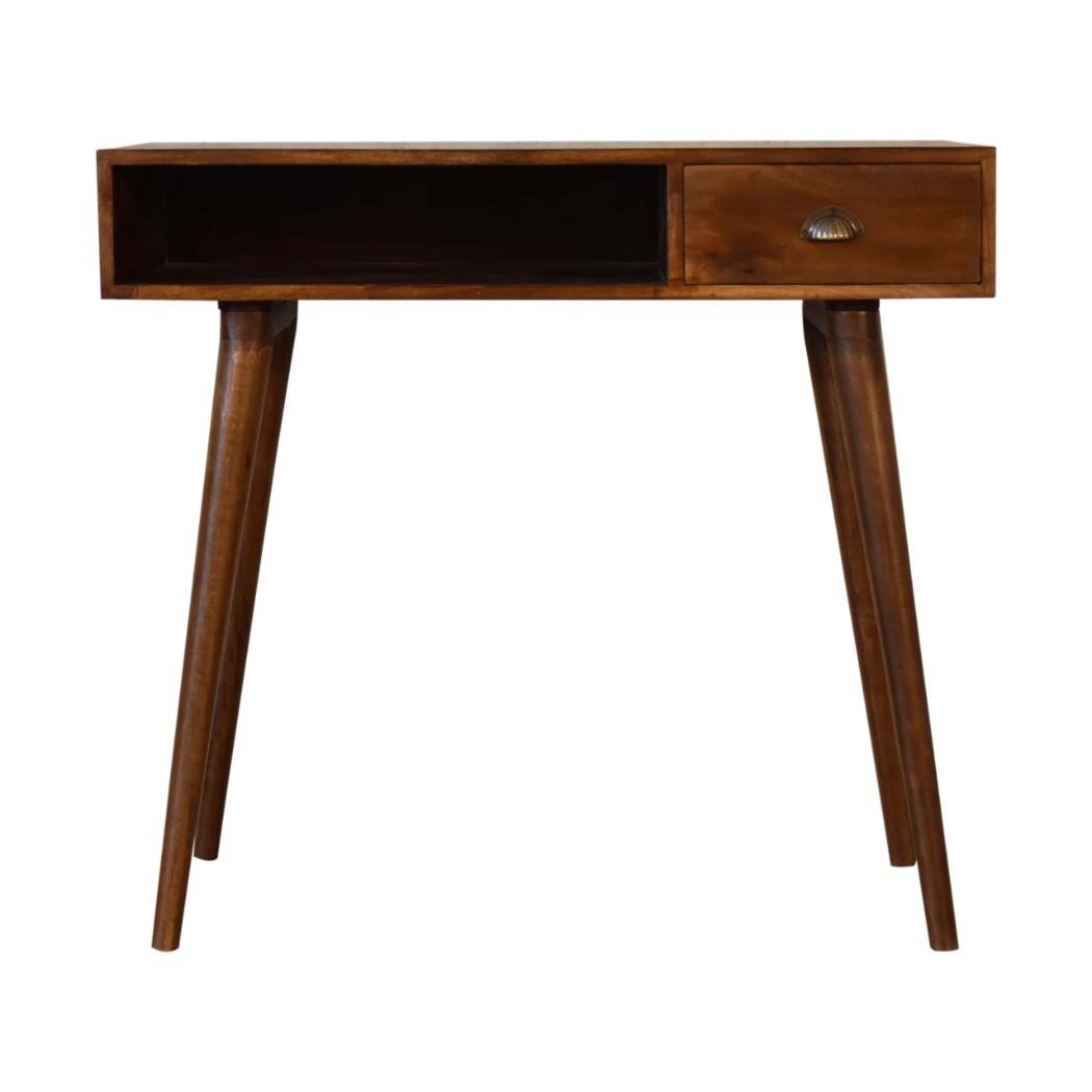 Chestnut Writing Desk | Solid Mango Wood | Drawer & Open Shelf | Nordic Legs