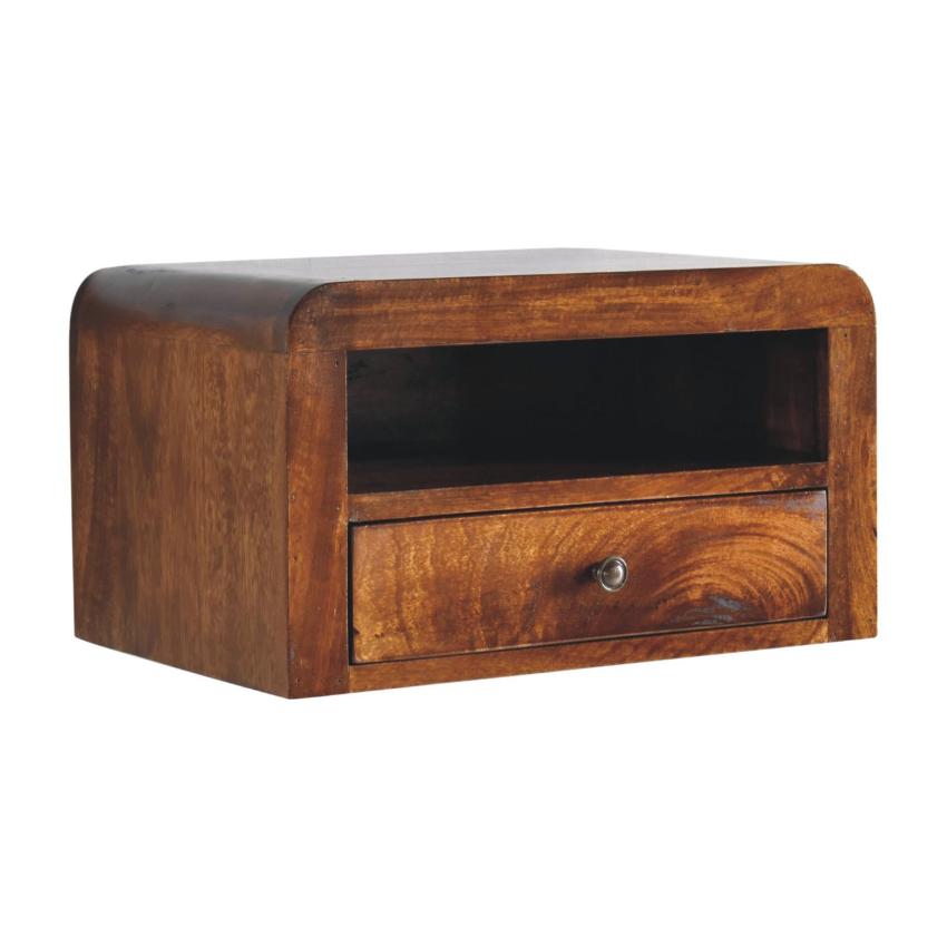 Chunky Chestnut Wall Mounted Nightstand | Solid Mango Wood | 1 Drawer